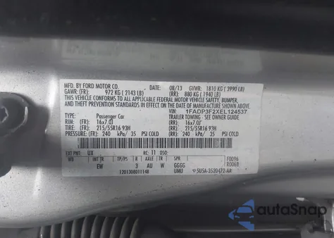 2014 Ford Focus Se from USA, damaged, VIN 1FADP3F2XEL124537